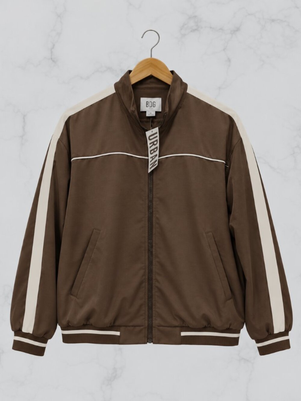 NWT URBAN OUTFITTERS BDG Retro Colorblock Zip Jacket Brown Ivory XL